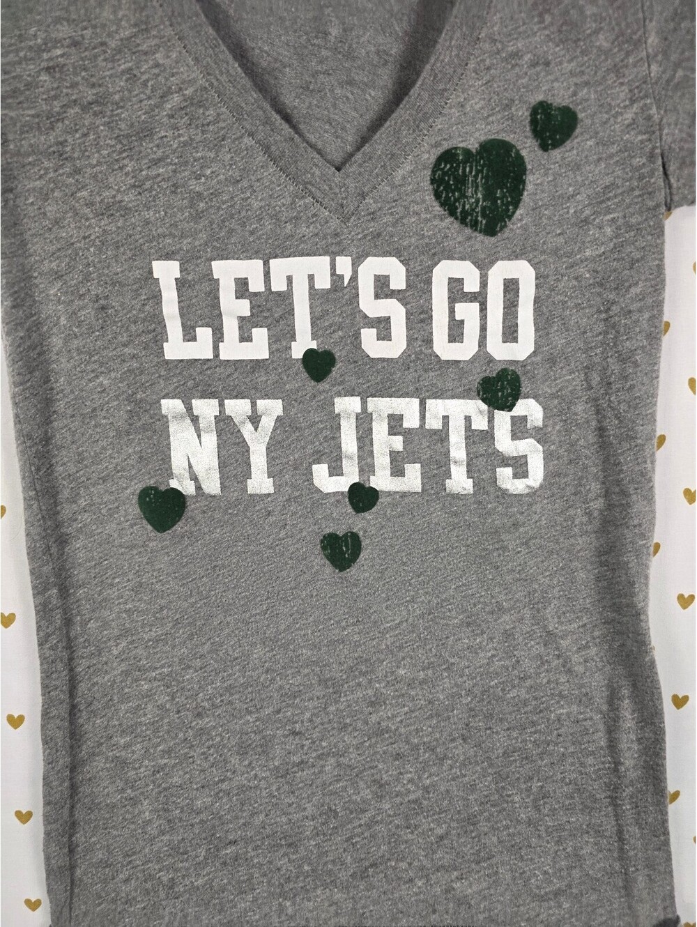 Vintage VS PINK NY Jets NFL V Neck Tee XS 5th Ocean Gray Green Hearts